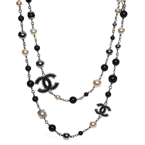 chanel black enamel cc logo pendant necklace|long Chanel necklace with pearls.